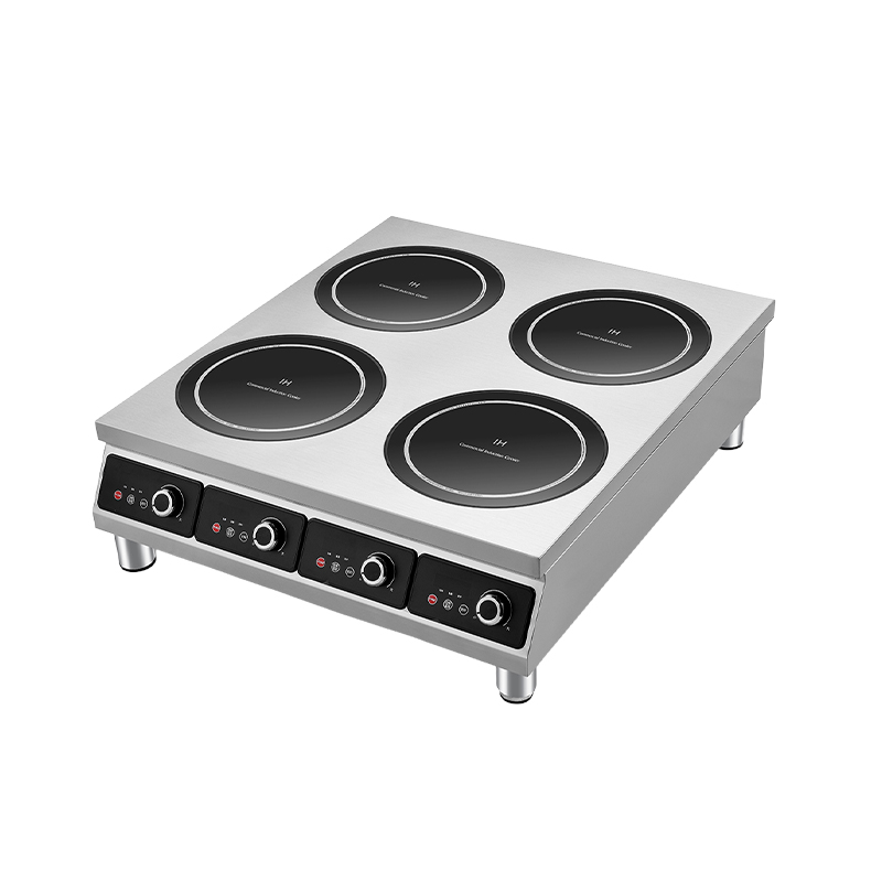 How does the thickened stainless steel shell enhance the durability and safety of a commercial multi-head induction cooker in a busy kitchen?
